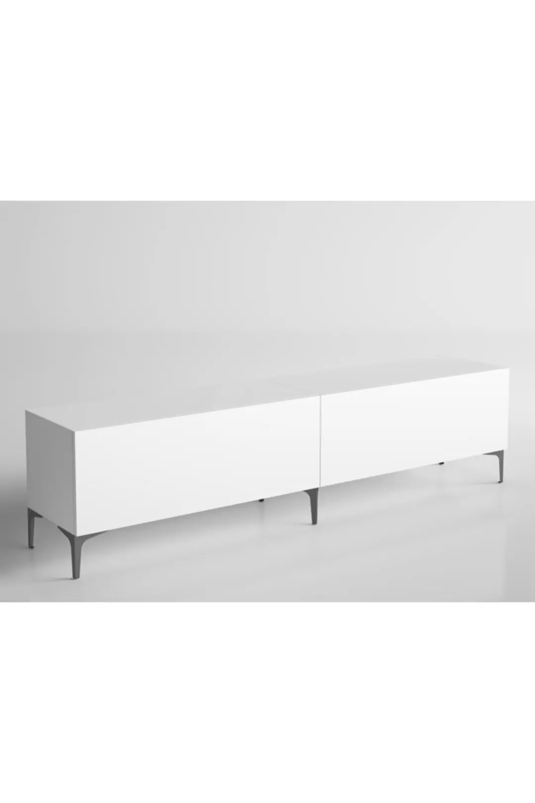 Vega Premium 200 Cm Geniş Dolaplı Metal Ayaklı Tv Ünitesi - Beyaz / Siyah